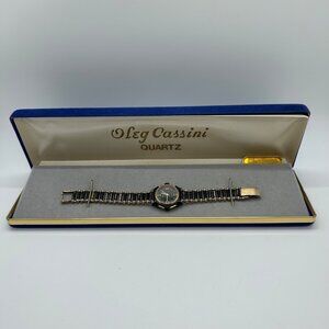 Oleg Cassini Vintage Quartz Watch Black & Gold-tone Window 90s Working READ